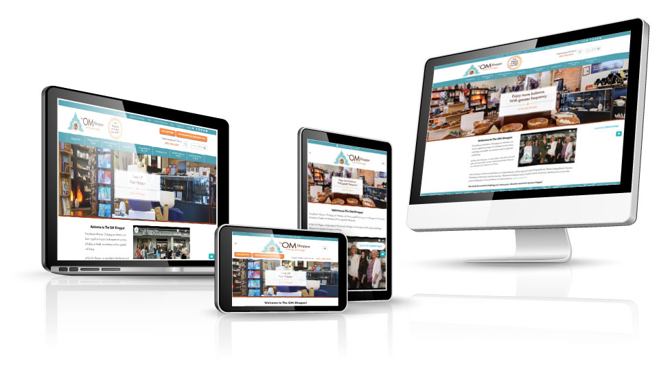 Showcase across different screens: mobile-friendly responsive WordPress website design for local business The OM Shoppe & Spa and Custom E-commerce Migration from Volusion to WooCommerce